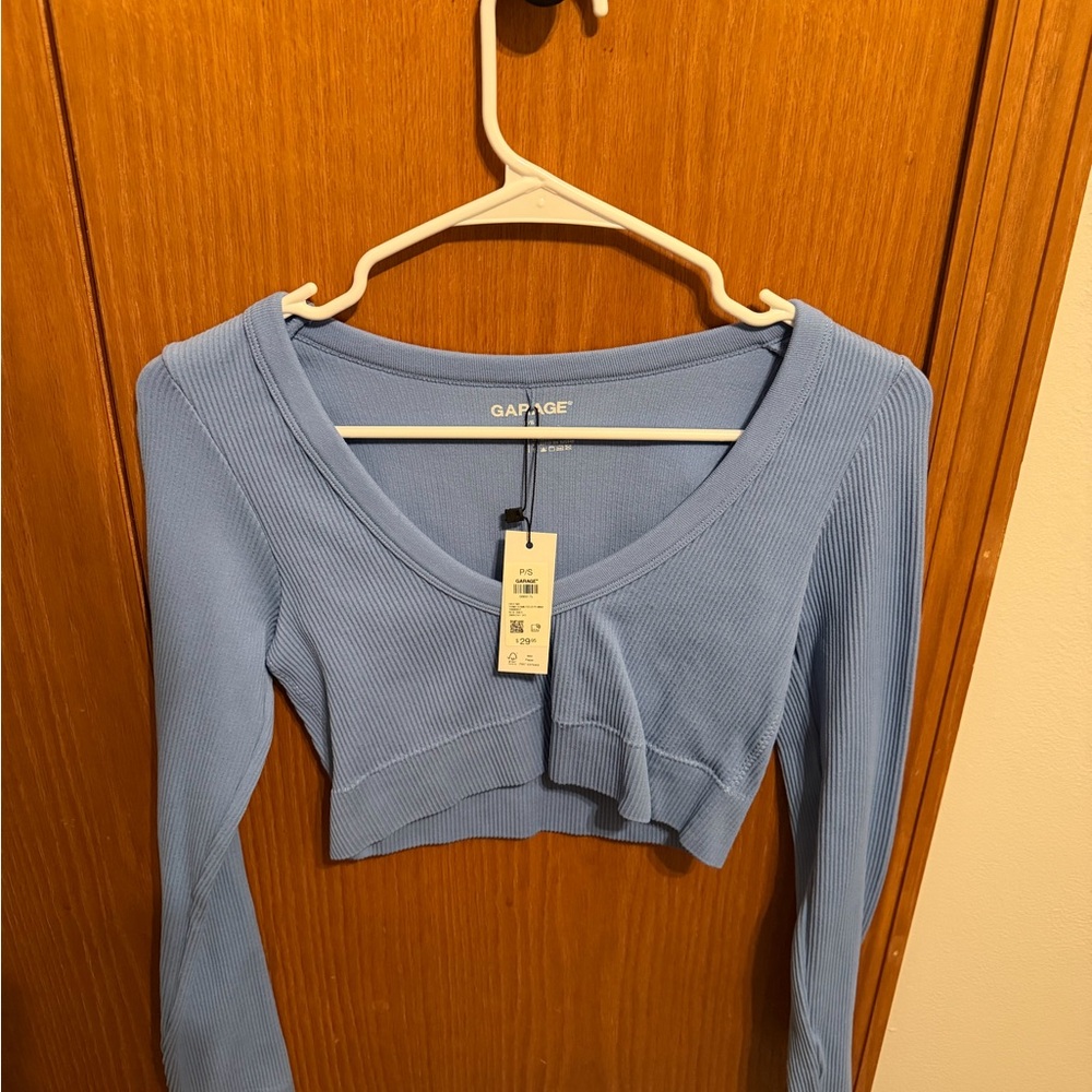 Garage Women's Light Blue Ribbed Crop Top